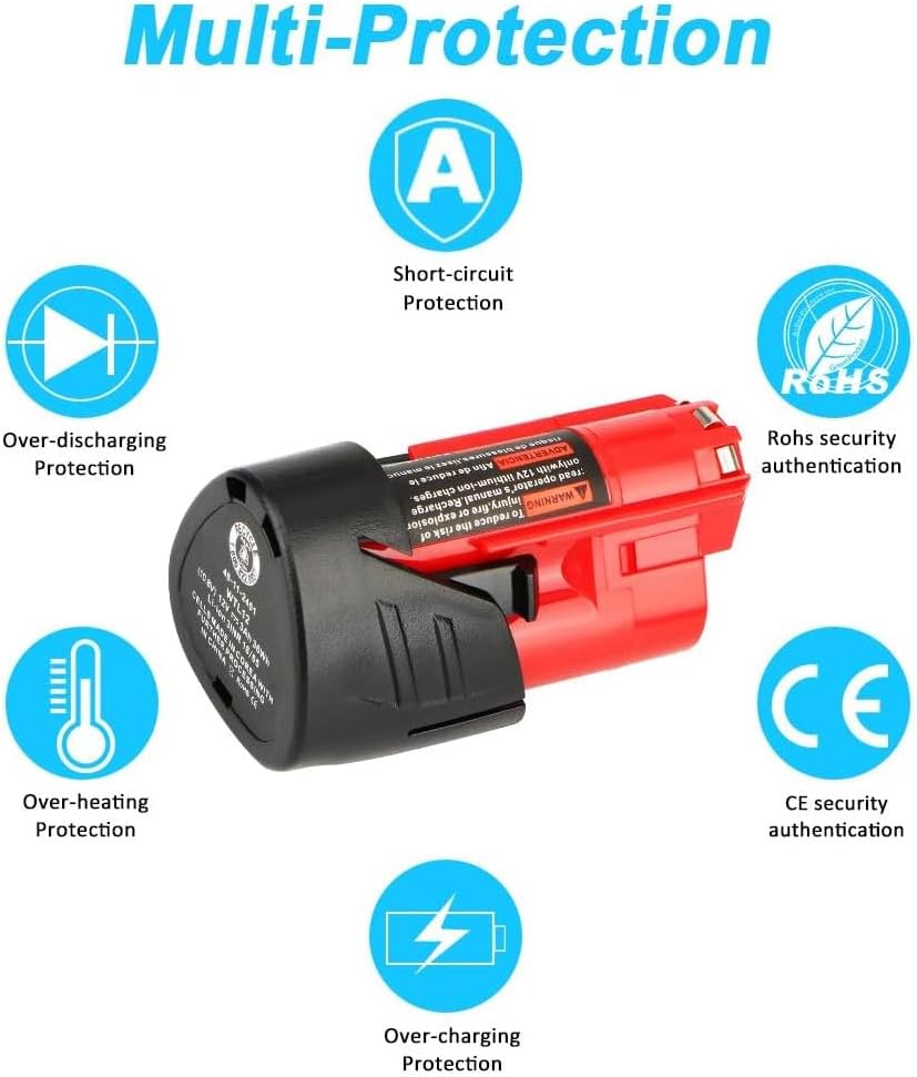 2 Pack 12V 3.0Ah Battery Compatible with Milwaukee 12V Battery with Charger Starter Kit (Not Made in Milwaukee) - Image 6