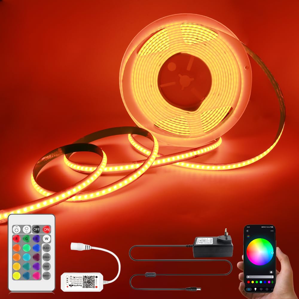 Striscia LED COB RGB WIFI set 5m 24V COB dimmerabile, Strisce LED COB con controller e alimentatore, 576LED/m IP20, controllabile tramite APP per la decorazione di interni di cucina camera da letto