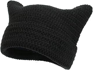 Y2K Emo Gothic Grunge Cat Ear Beanie for Women, Cute Soft Knit Hat with Cat Ears, Alternative Accessories Warm Winter Cap