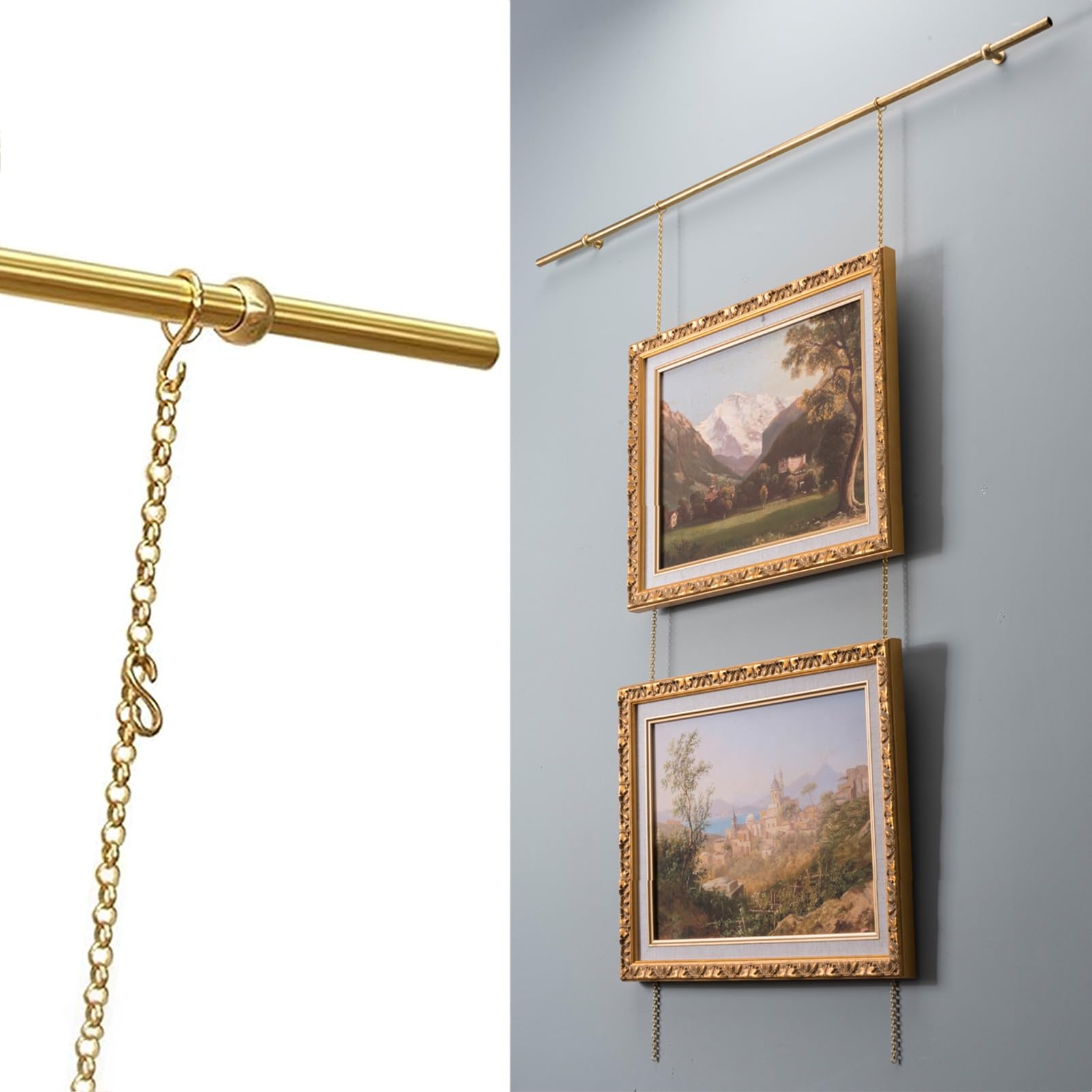 Kit para colgar cuadros con cadenas y ganchos, sistema de riel ajustable para pared de galería, ganchos flexibles para una fácil visualización del marco, adecuado para decoración del hogar