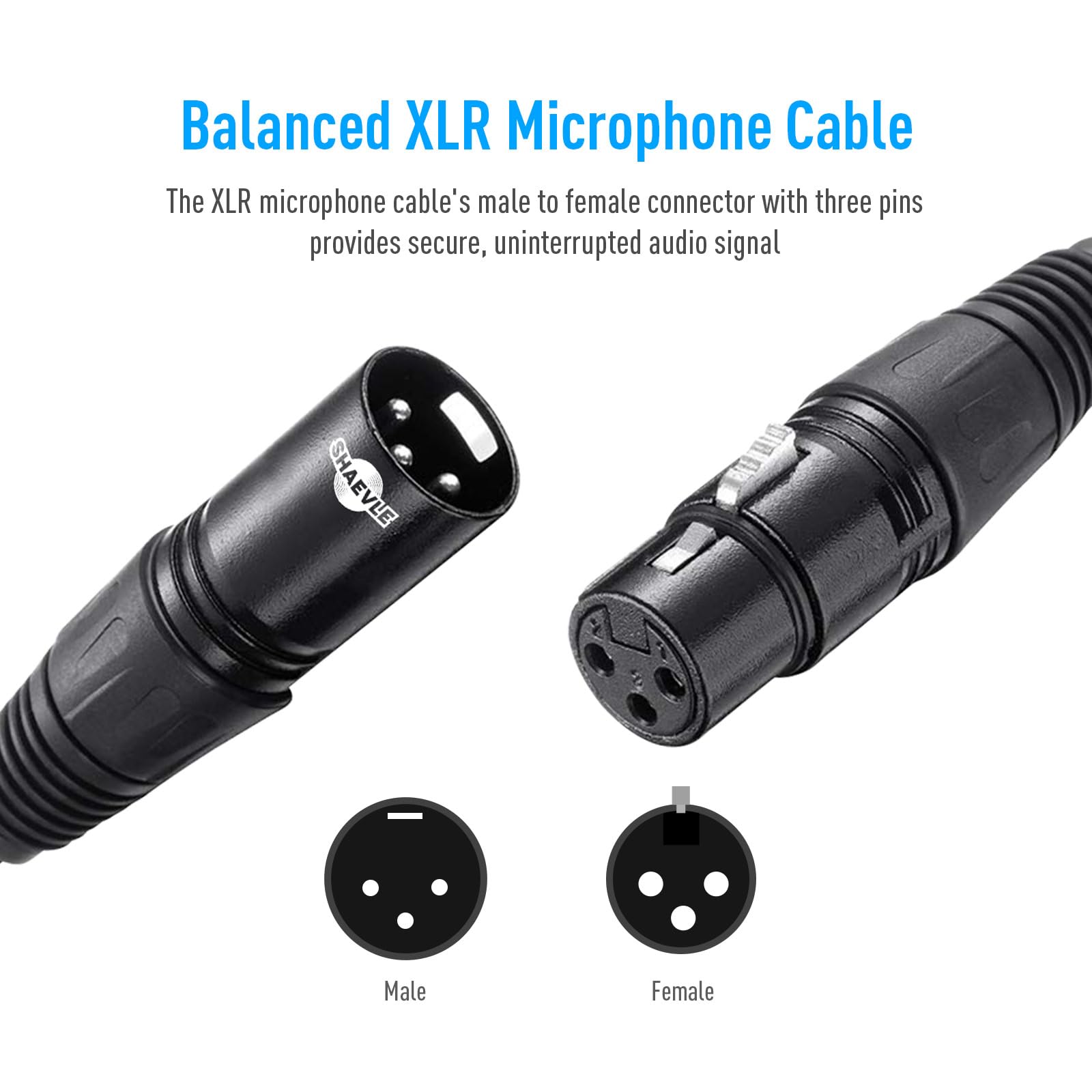 Cable de micrófono XLR macho a hembra de nailon trenzado de 3 pines para grabación de estudio y producción en vivo, 3 m, color negro
