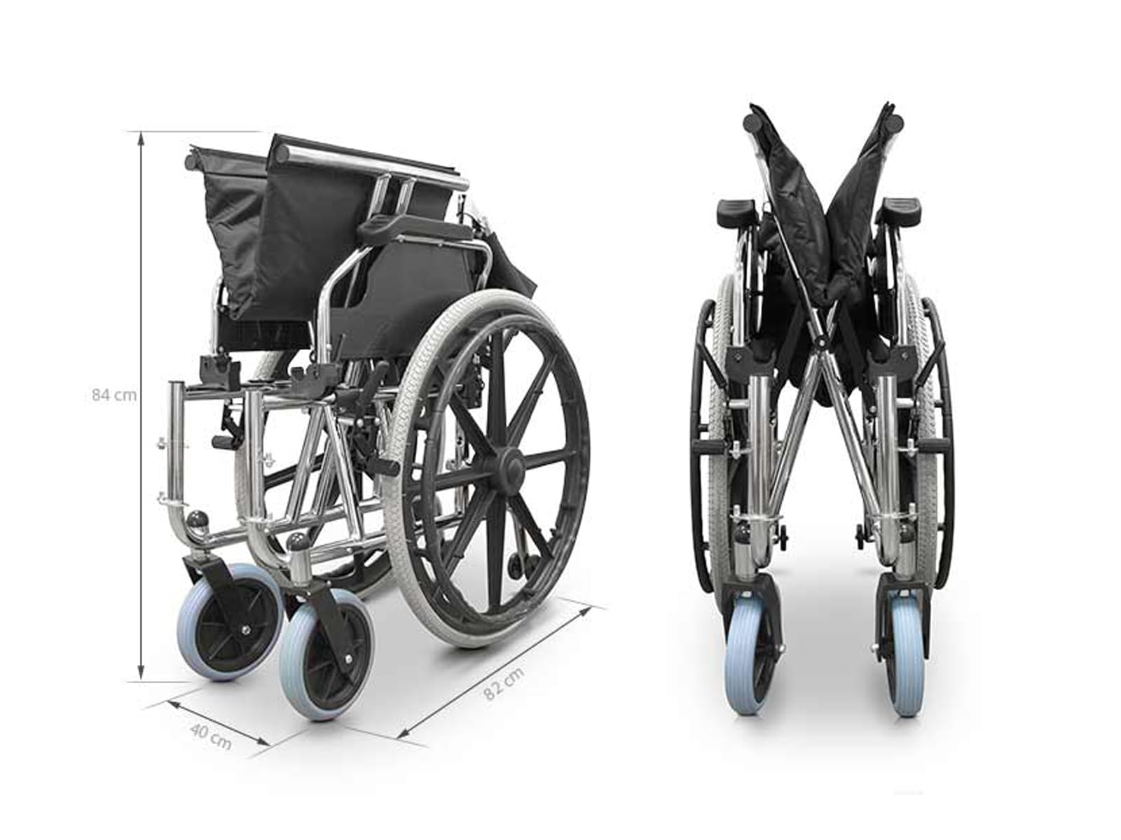 Fauteuil roulant QUIRUMED SPECIAL LARGEUR 56 CM, Acier, Pliable, Rembourrage supplémentaire, Accoudoirs amovibles, Repose-pieds 90°, Jusqu'à 125 kg