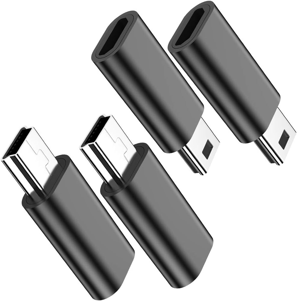 Micro USB to Mini USB Adapter, (4-Pack) Micro USB Female to Mini USB Male Convert Connector Support Charge & Data Sync Compatible PS3 Controller, MP3 Player, Dash Cam, Digital Camera, Hero 3+(Black)