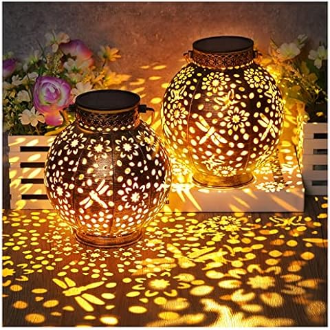 KOOPER Solar Lights Outdoor Garden, 2 Pack Metal Hanging Garden Solar Lanterns with Retro Bronze Finish and Dual Color LED, Waterproof Solar Garden Ornaments Lights for Yard Garden Patio Lawn Cover