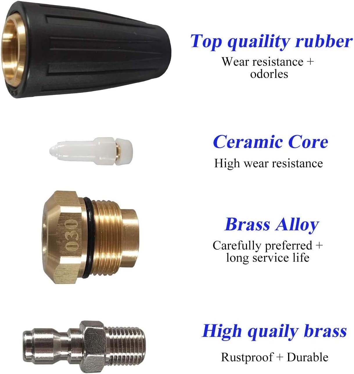 Xiny Tool 4000 PSI Rotating Turbo Nozzle Set, 1/4 Inch Rotating Turbo Nozzle for Pressure Washer with 5 Nozzle Tips, Orifice 3.0