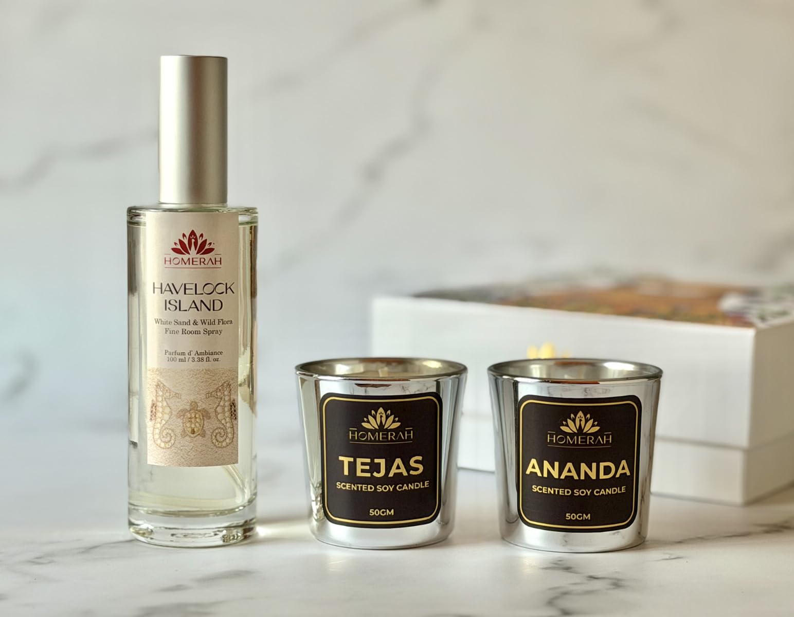 Coastal Essence Gift Set, Havelock Island Room Parfum with Tejas and Ananda Scented Soy Wax Candles, Multicolour, 3 Items, Indoor Use-picture-16