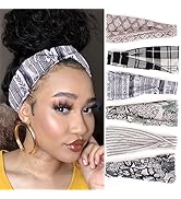 XTREND 6 Pcs Women's Headband Boho Flower Printing Headbands Twisted Criss Cross Elastic Hair Ban...