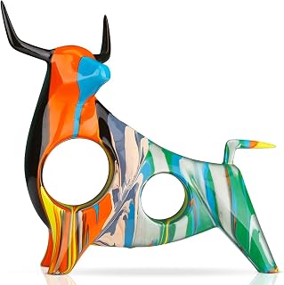 XYQXYQ Estatua de toro pintada de resina, decoración abstracta de animales del hogar, escultura de toro, adornos huecos de color verde A)