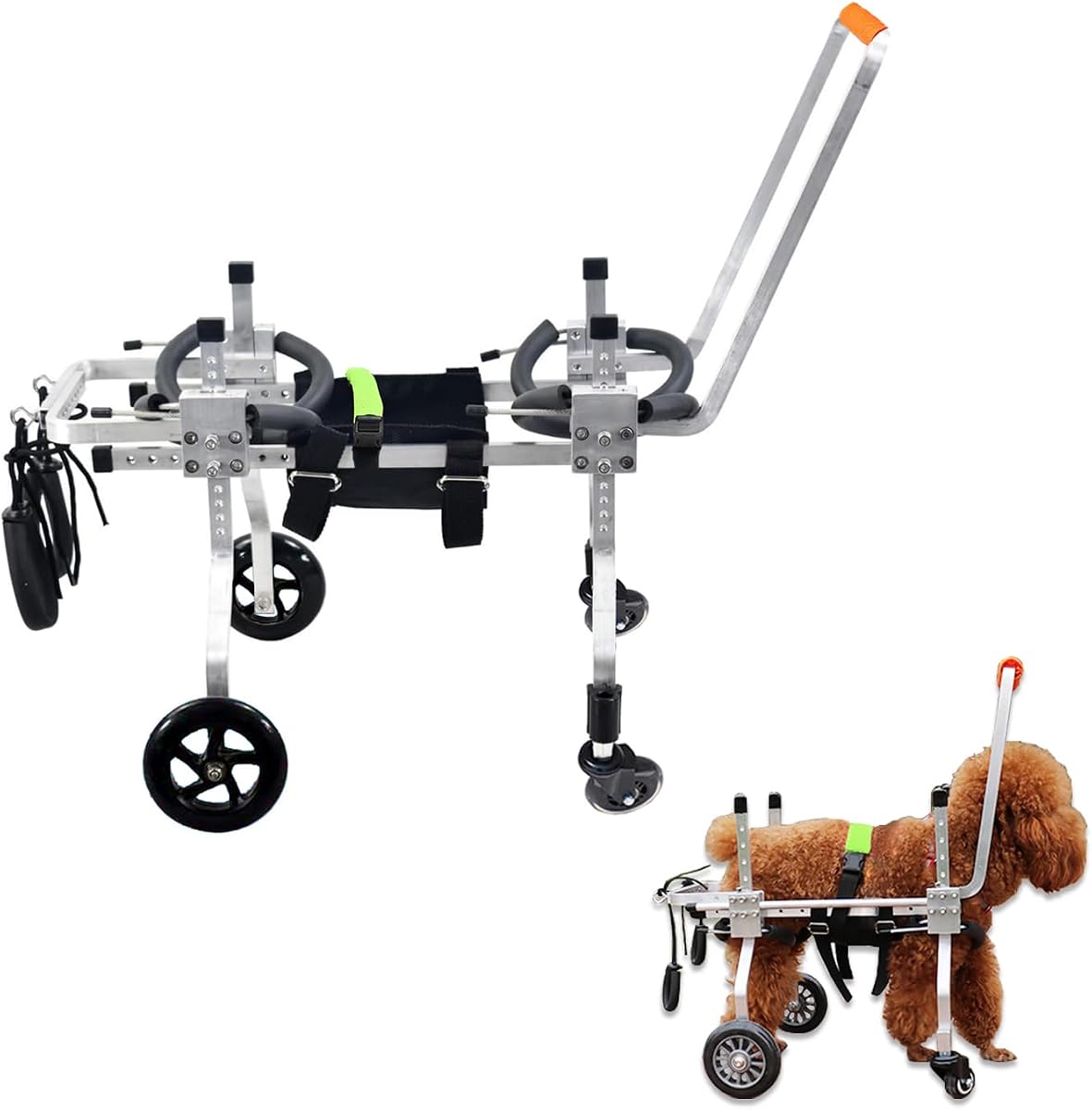 Silla de ruedas para perros, silla de ruedas ajustable de 4 ruedas para mascotas con asa para gatos/perros pequeños y medianos, carrito de silla de ruedas para perros para artritis de las patas delanteras, extremidades débiles (XS)