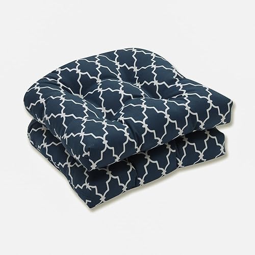Pillow Perfect Cojines de asiento para exteriores e interiores, color azul marino copetudo (respaldo redondo), 2 unidades (paquete de 1), color azul