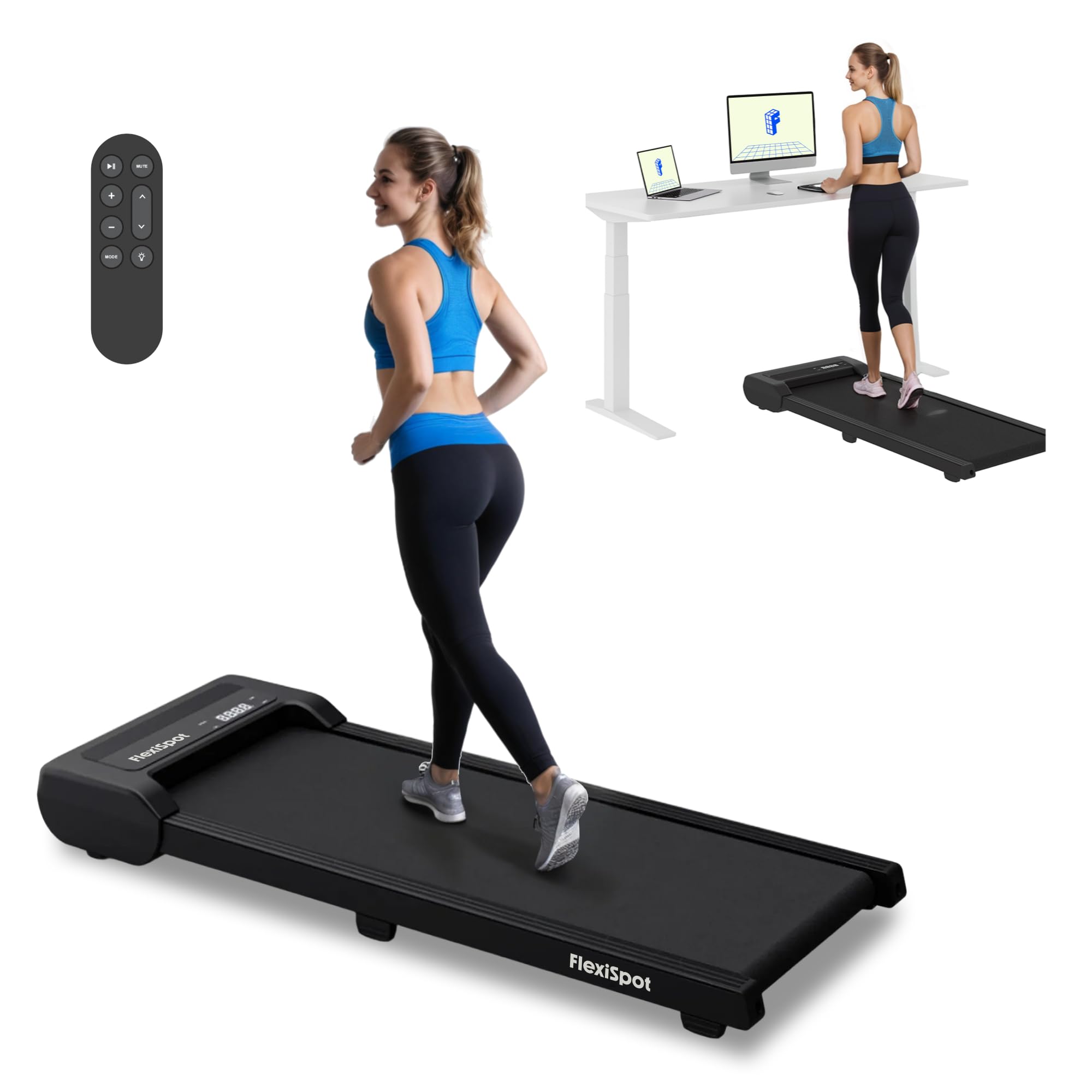 FlexiSpot Laufband Walking Pad für zuhause und Büro, Geräuscharme Laufbänder 4 in 1 Tragbares Laufband mit Fernbedienung und LED Display DynamicX