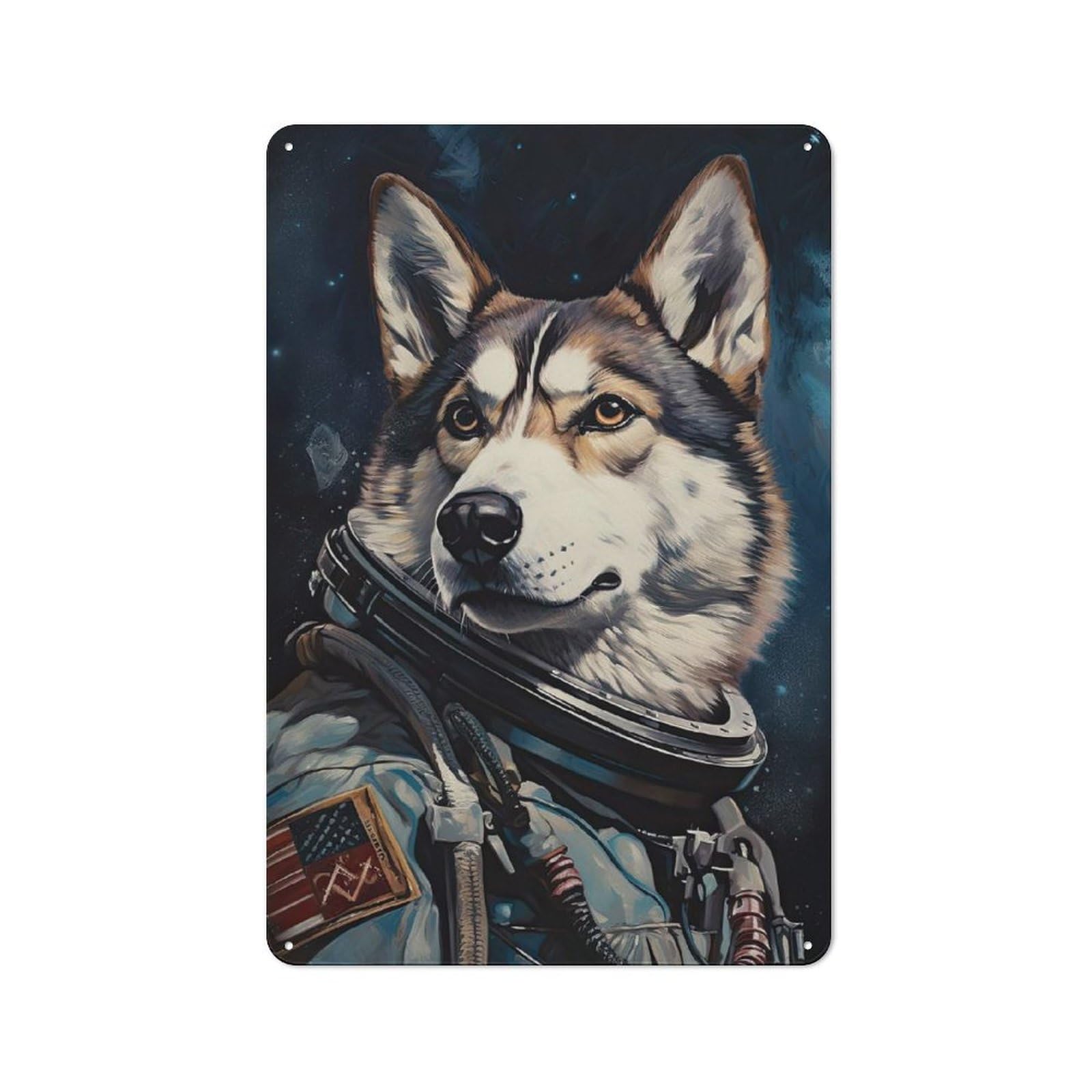 Junmoney Style-3 Office Metal Sign With Husky Dog The Astronaut Design 30X20cm, Classic Study Room Decor For Office, Study, Studio Or Hallway