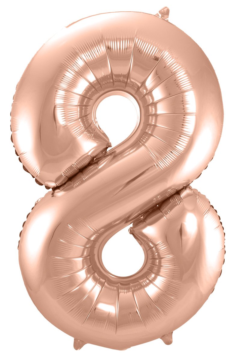 Folat - Number 8 Foil Balloon - Rose Gold - 86 cm, Rose-gold