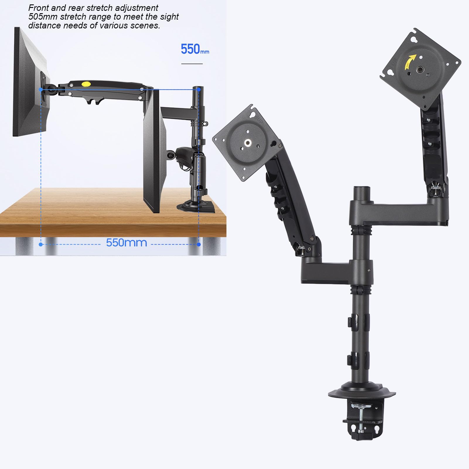 Supporto per il Display a Doppio Display, Supporto a Doppio Monitor Ad Altezza Regolabile con compatibilità da 17 a 27 Pollici per gli Spazi di Lavoro Domestici e di Ufficio