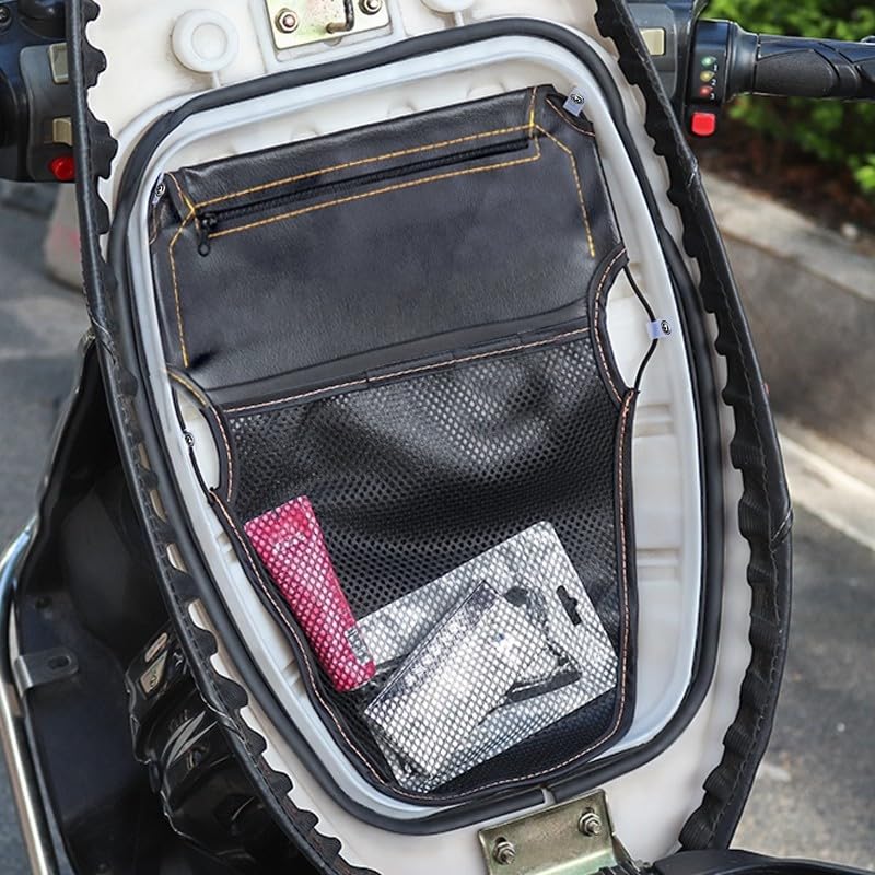 Bolsa para asiento de motocicleta negra en cuero PU con organizador debajo del asiento para motos universales miniatura 3
