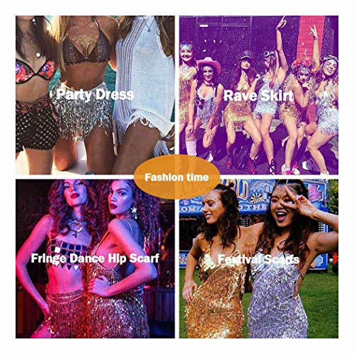 Earent Belly Hip Skirt With Bra Top Sequins Tassel Dance Hip Scarf Rave Party Costume For Women (O-Black) #TOP6