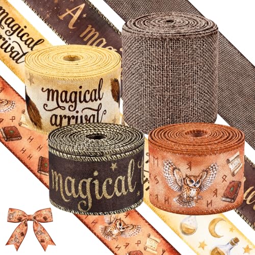 Waydress 4 Rolls Magical Arrival Theme Ribbon 2.5 Inch Wired Baby Shower Ribbon for Diaper Cake Wreaths Bows Gift Wrapping DIY Crafts Girl Baby Shower Decoration