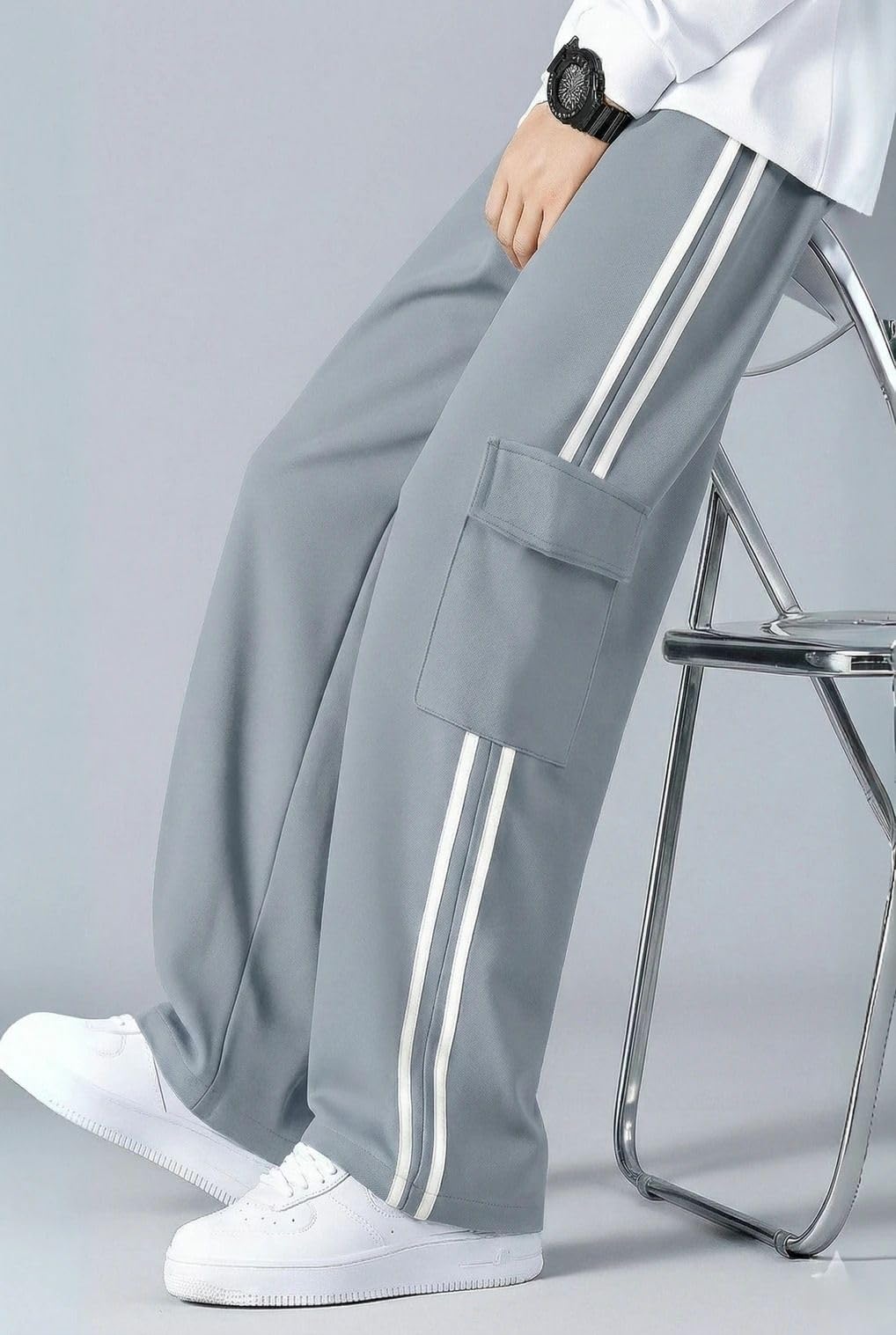 veltick Men Loose Fit Silver Lycra Blend Trousers-picture-21
