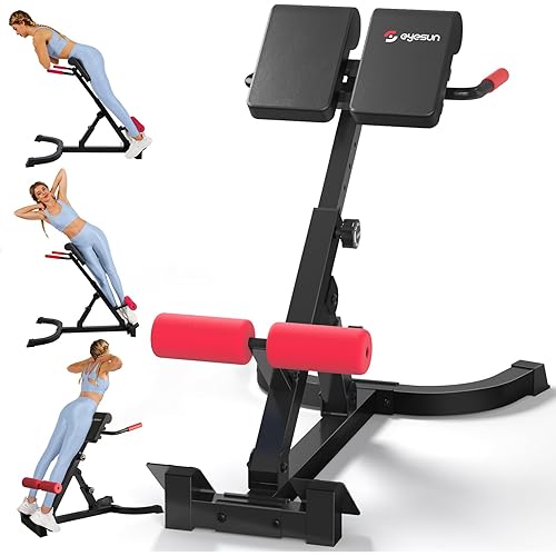 Roman Chair,Foldable Back Extension Machine,Adjustable Ab Back Extension Machine,Core Strength Trainer,Back Exercise Machine for Glute,Ab Workouts,Full All-in-One Body Workout&Home Gym Fitness(Red)