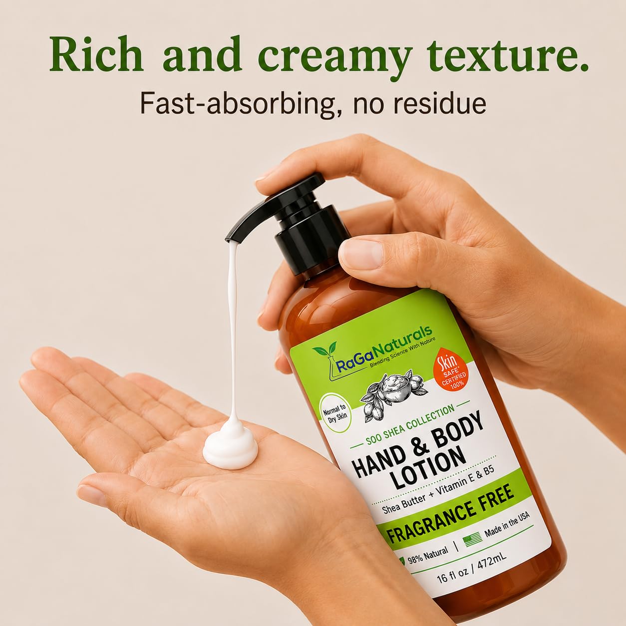 RaGaNaturals Balsam do ciała bez perfum, masło shea, argan, awokado, witamina E i B5, pochodzenia roślinnego, całkowicie naturalny, aromatyczny.