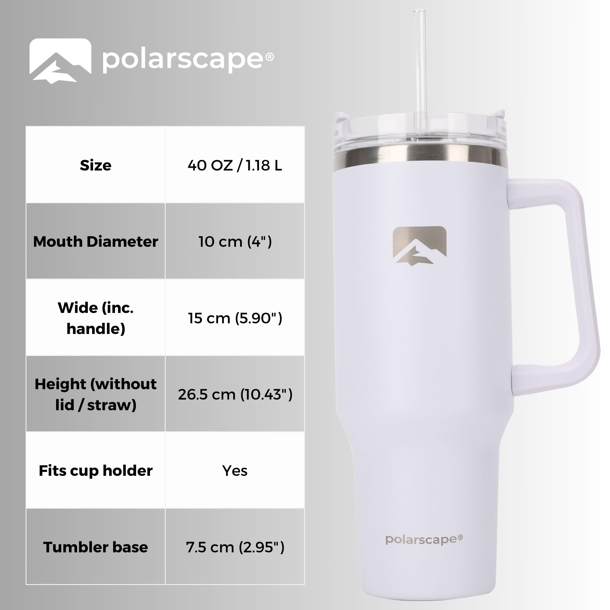 polarscape 40oz Tumbler with Straw and Lid, Insulated Travel Mug, BPA Free, Leak Proof, Dishwasher Safe, Stainless Steel - Image 3