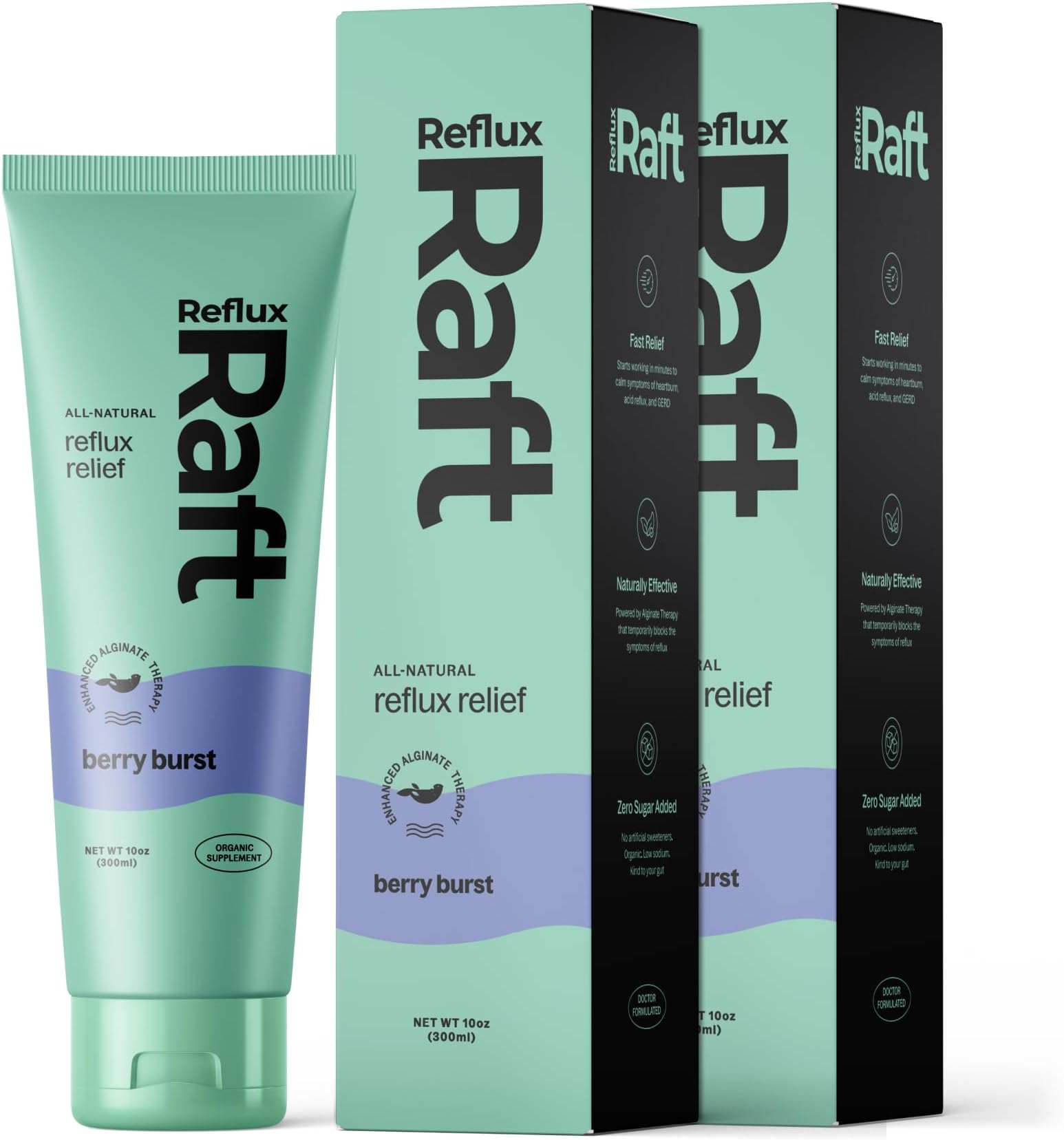 Acid Reflux Therapy with Organic Alginate, Long Lasting Gerd, LPR & Digestion Symptom Support, Zero Sugar, Gluten Free, Low Sodium, Berry Burst, 60 Gel Servings, 10 OZ Bottle, 2 Pack