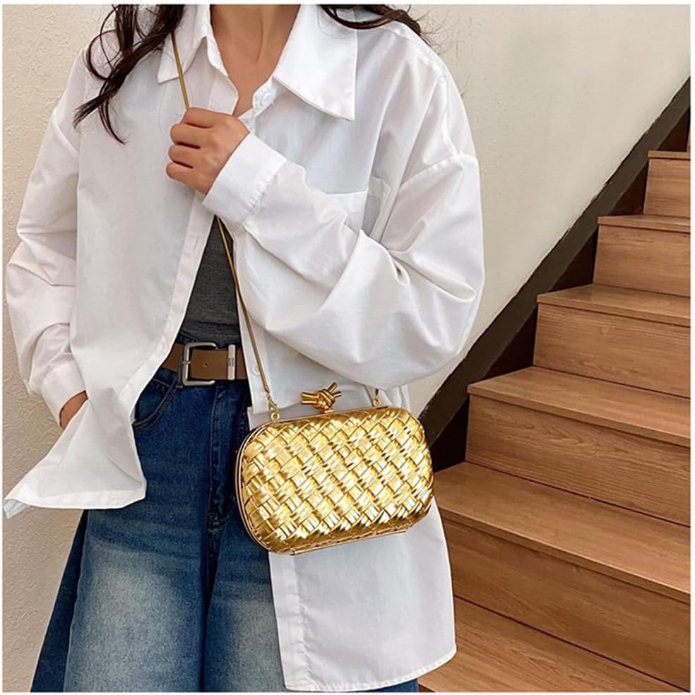 CUXVA Woven Evening Bag Clutch Purse for Women Knot Woven Leather Crossbody Bag for Wedding Party Prom - Image 2
