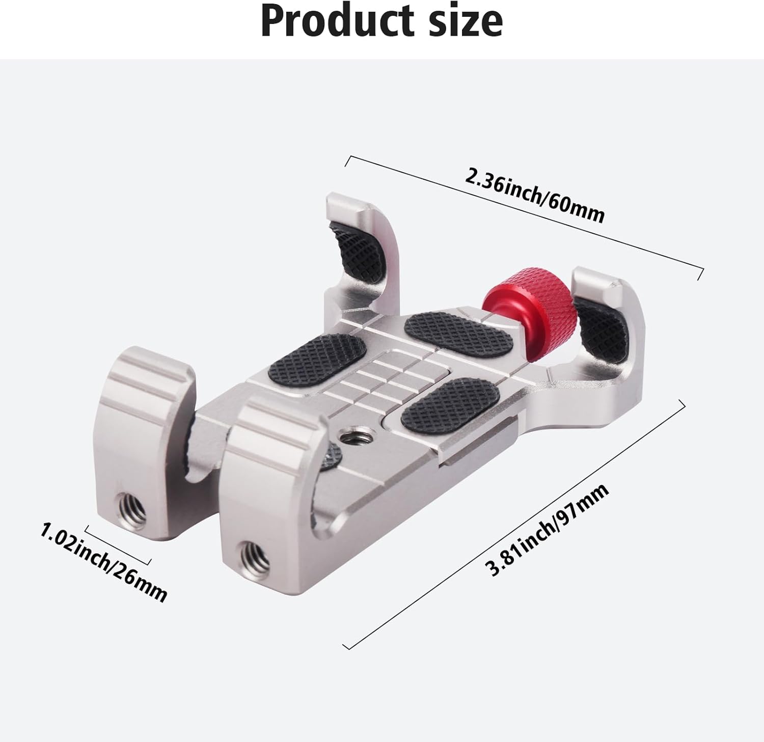 Aluminum Alloy Phone Mount Adjustable Clamp with 1/4" Screw Holes for Smartphones, Microphones, LED Lights (Compatible with Tripods, Motorcycle Handlebars, Car Headrests) 61001