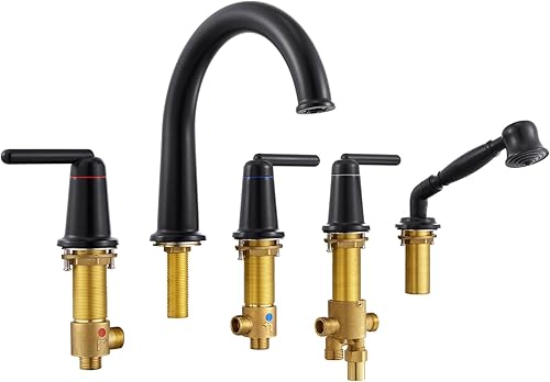 Wintap Grifo de bañera 3 manijas de montaje en cubierta extendido negro mate WT-9809BG
