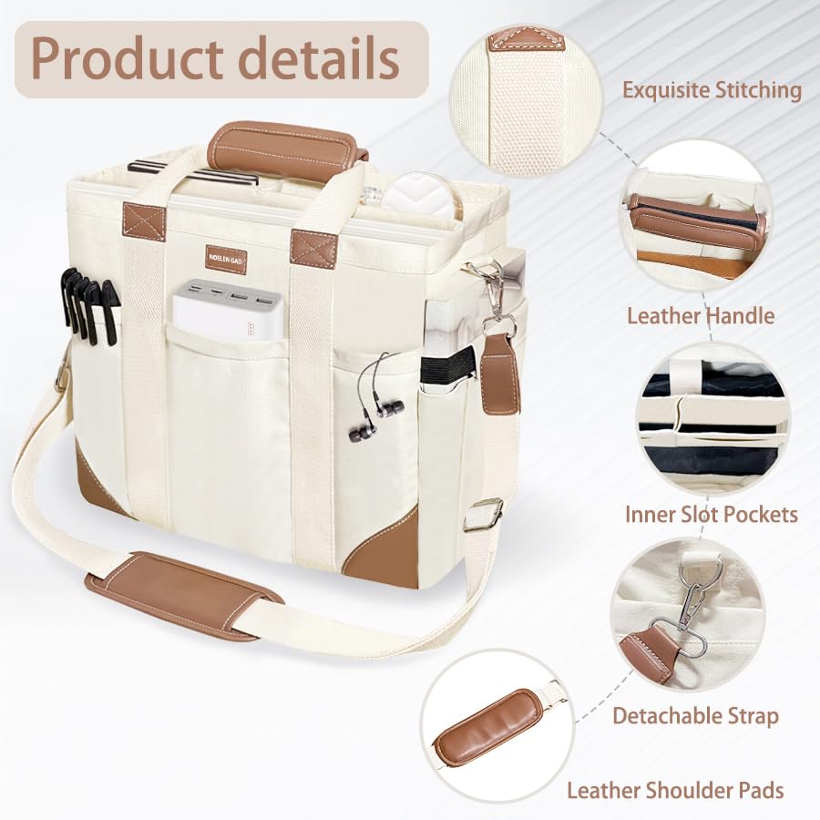 Large Canvas Tote Bag for Women,Laptop Crossbody Purses Everyday Bag Big Cpacity Purse Reusable Handbags for Work Beach Gym (White)2