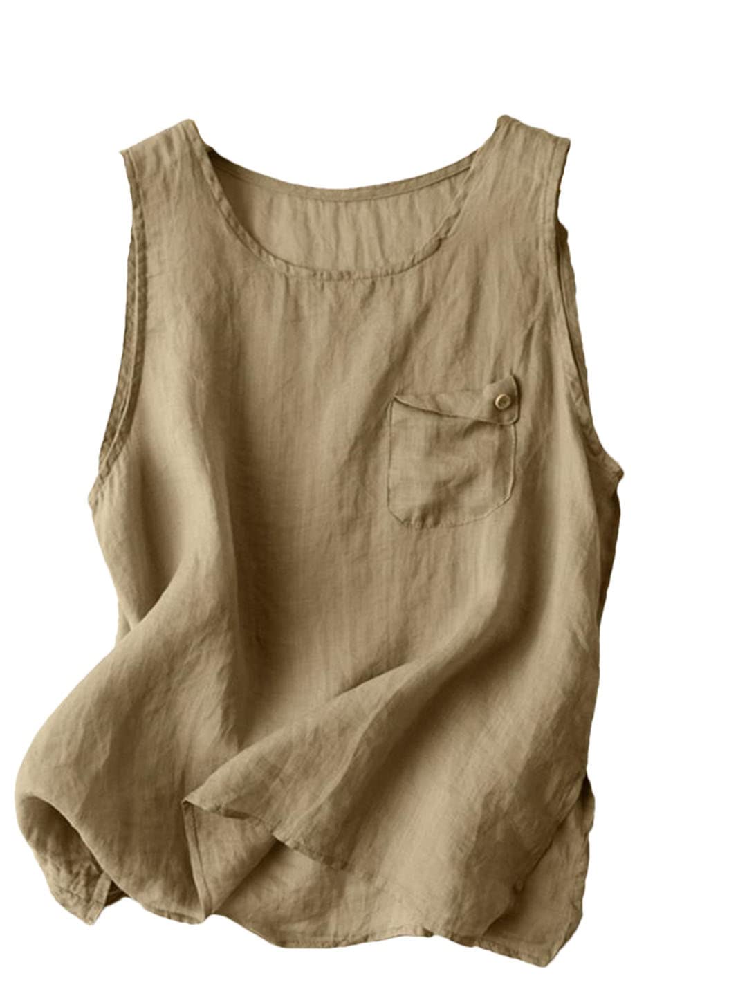 Lmtossey Tunica da donna senza maniche, scollo rotondo, casual, per vacanze, spiaggia, camicie larghe