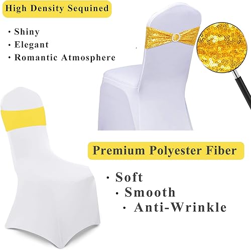 Miniatura 3 de SHElifestyle Bandas para sillas de lentejuelas con hebillas, paquete de 100 bandas elásticas de elastano para sillas de un lado para decoración de