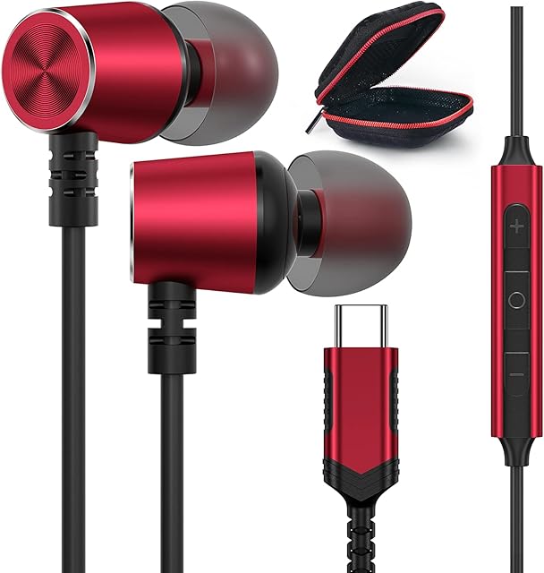 USB C Headphones, TITACUTE Type C Earphones for Samsung Galaxy A53 S22 S23 Ultra S21 FE S20 Wired Headphones Magnetic In-Ear Earphones with Mic Stereo Sound Noise Canceling Wired Earbuds for Pixel 7 6