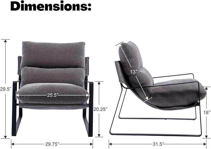 Sillón Lounge de Tela con Base Metálica, Gris miniatura 2