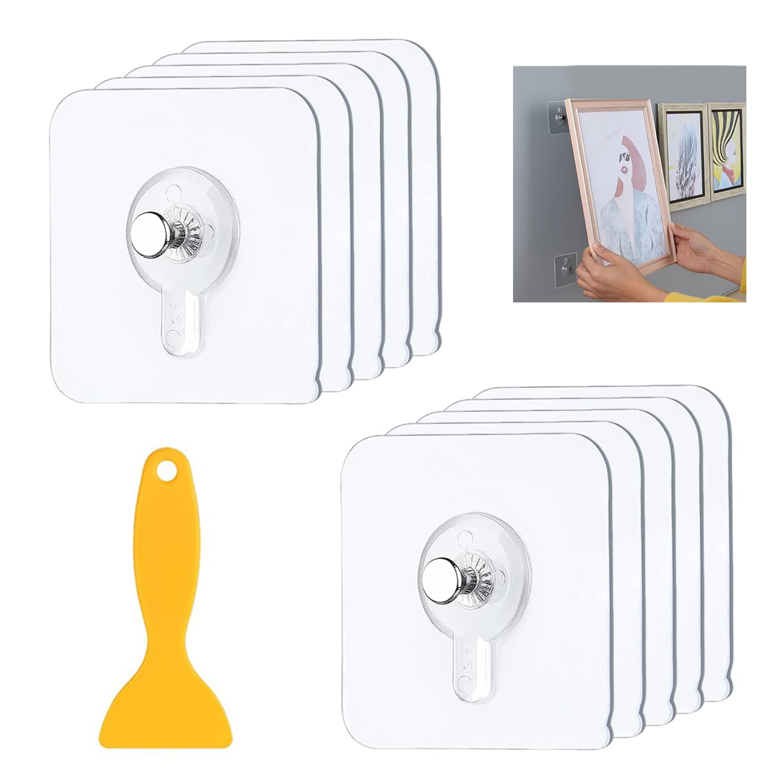 10 Pezzi Ganci Adesivi per Quadri, Appendi Quadri Senza Chiodi, Adesivi Chiodi per Quadri Muro, Trasparenti Adesivi Ganci per Quadri, Foto, Pittura, Orologio, No Foratura