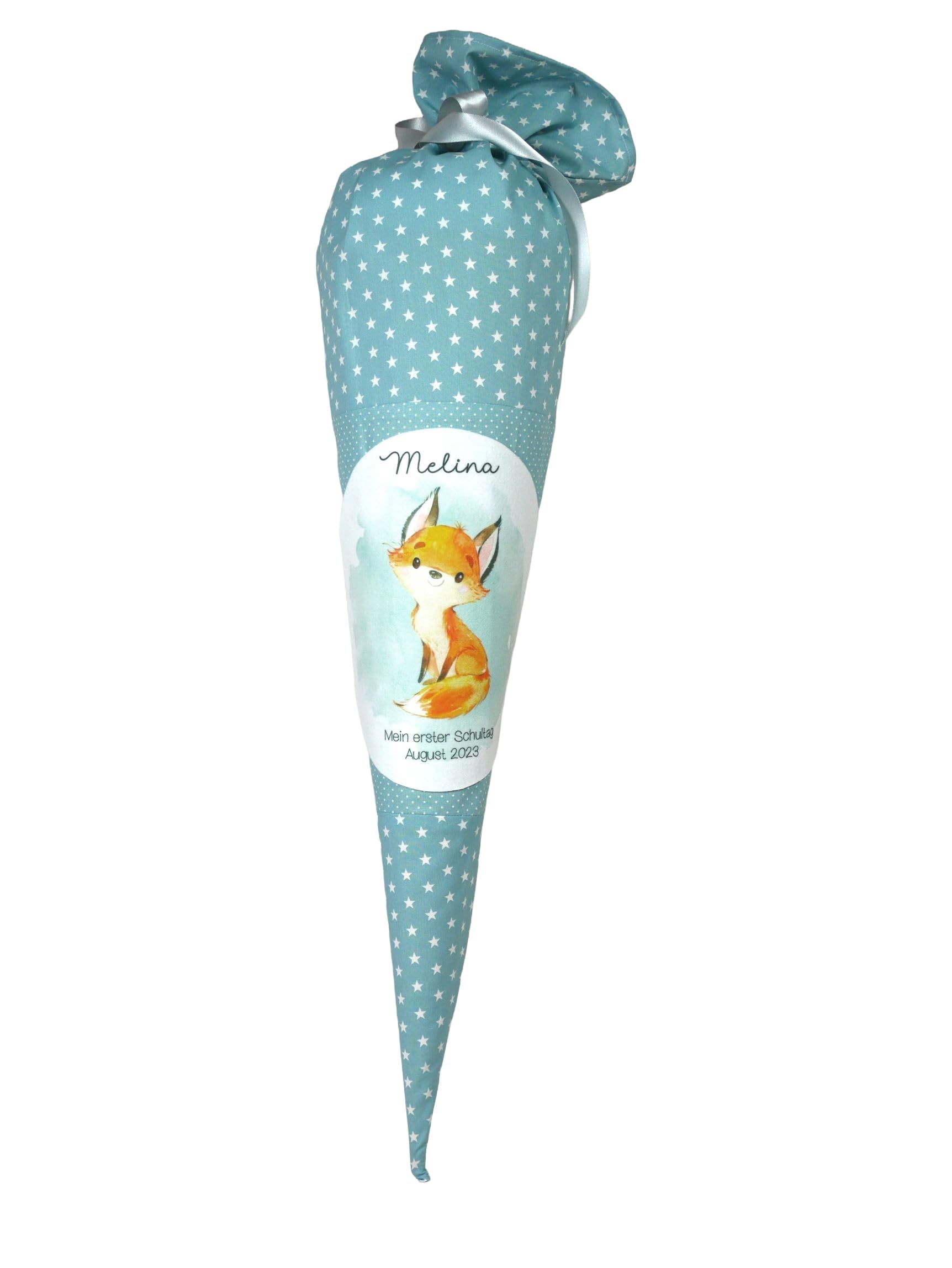 Schultüte aus Stoff altgrün mit Name Fuchs Zuckertüte 70cm oder 85cm mint