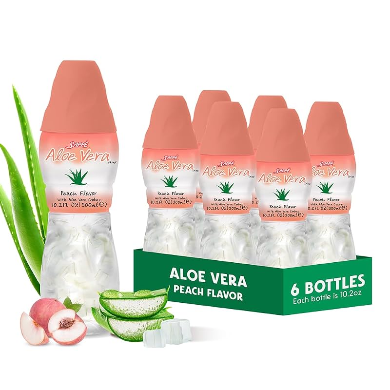 Sappe Bebida de aloe vera sabor pêssego com polpa, 300 mL, pacote com 6 garrafas
