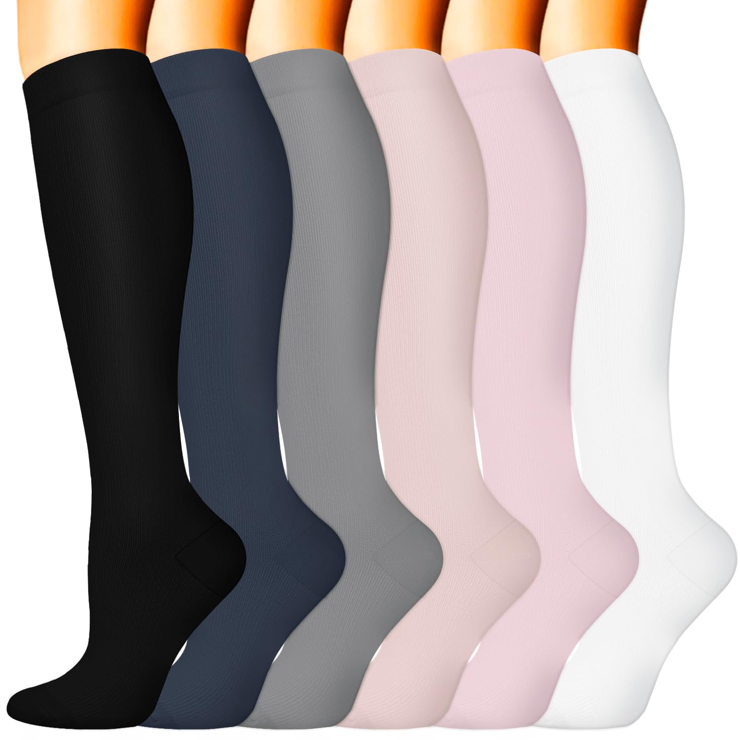 Sooverki Compression Socks for Women &amp; Men 6 Pairs is Best Supportive Knee High Stockings for Circulation, Travel, Nurses