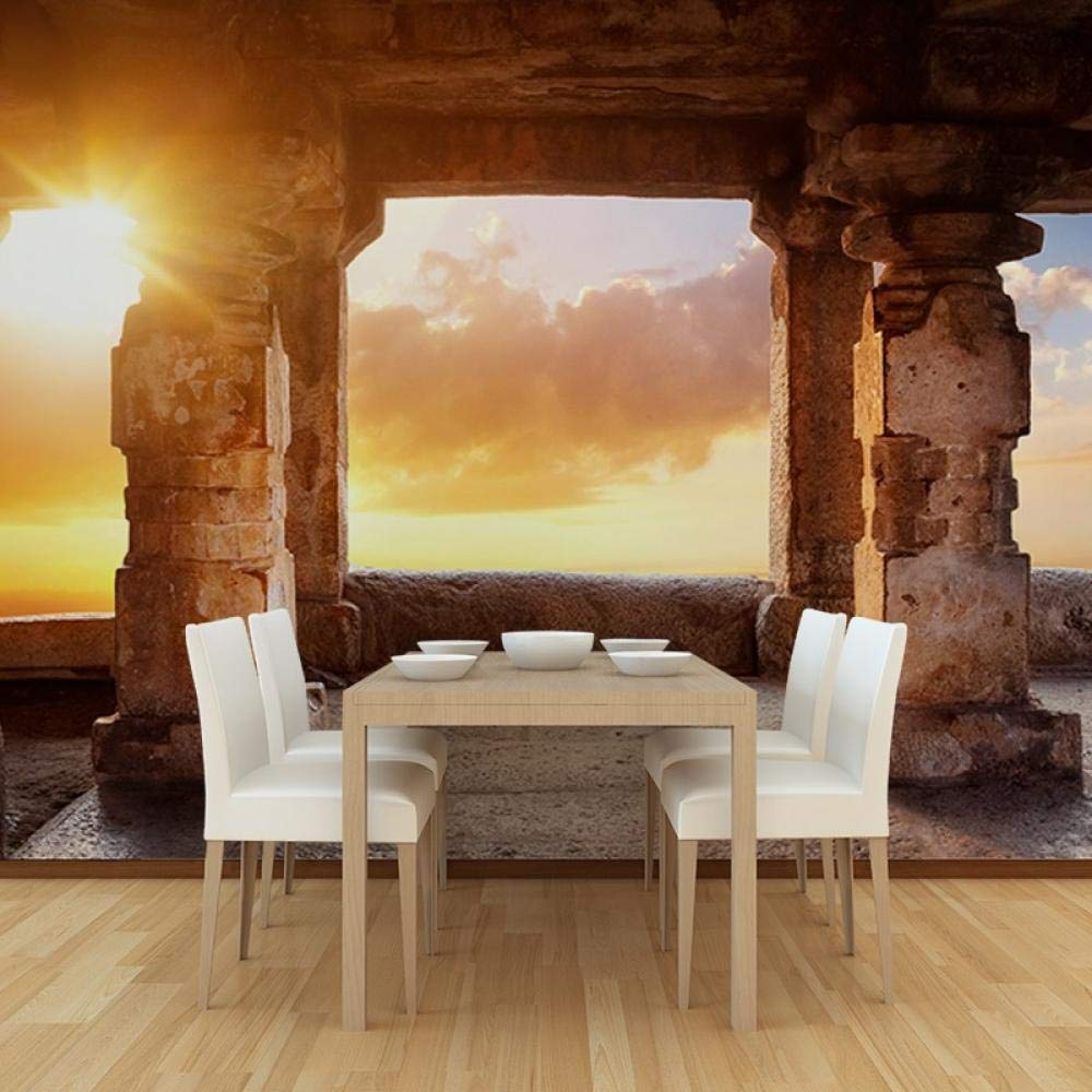 Art mural 3D grand format avec arche en pierre et sunset de 350x245 cm