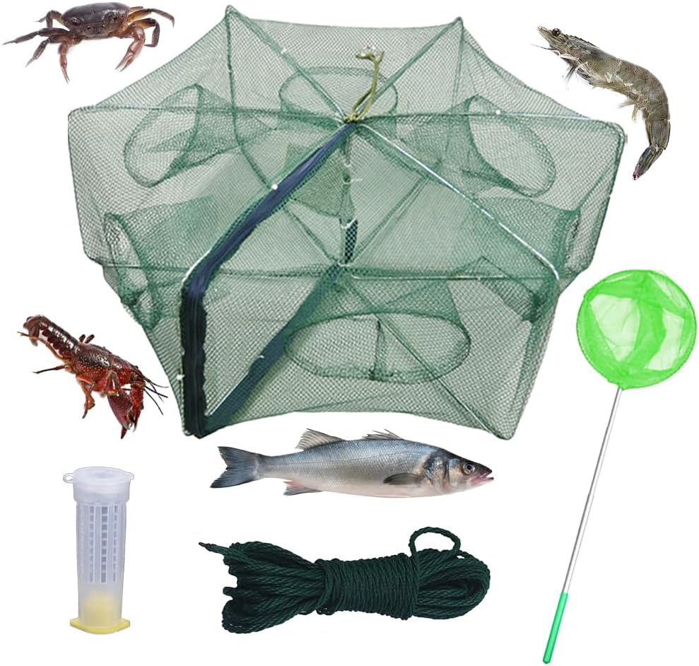 1/2 Pcs Foldable Fishing Bait Trap,6Holes Cast Portable Minnow Trap Fish Trap Crab Trap Crawfish Trap Crab Crayfish Shrimp Net