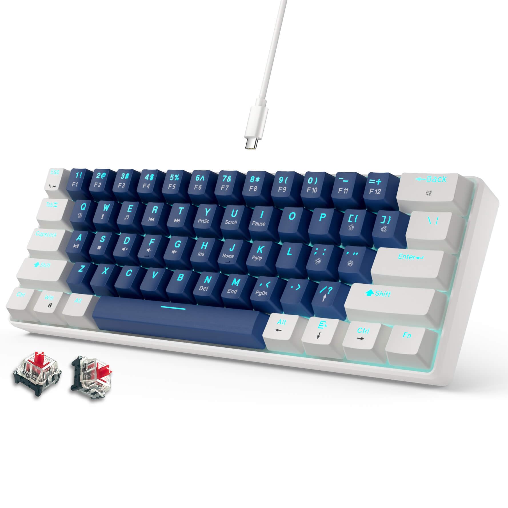 Teclado mecánico para juegos compacto de 61 teclas intercambiables con interruptor rojo 7