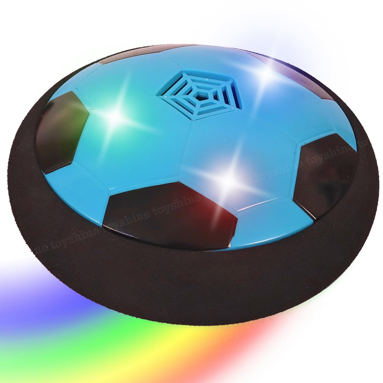 Toyshine Air Power Soccer Rainbow Hover Disc Toy with Foam Bumpers and Light-Up LED Lights, Kids Sports Ball Game for Indoor & Outdoor Play, Gift for Kids - Blue