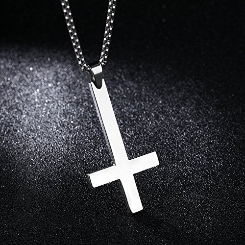 JAJAFOOK Stainless Steel Silver/Balck/Gold Upside Down Cross Pendant Necklaces with 21.6" Chain2