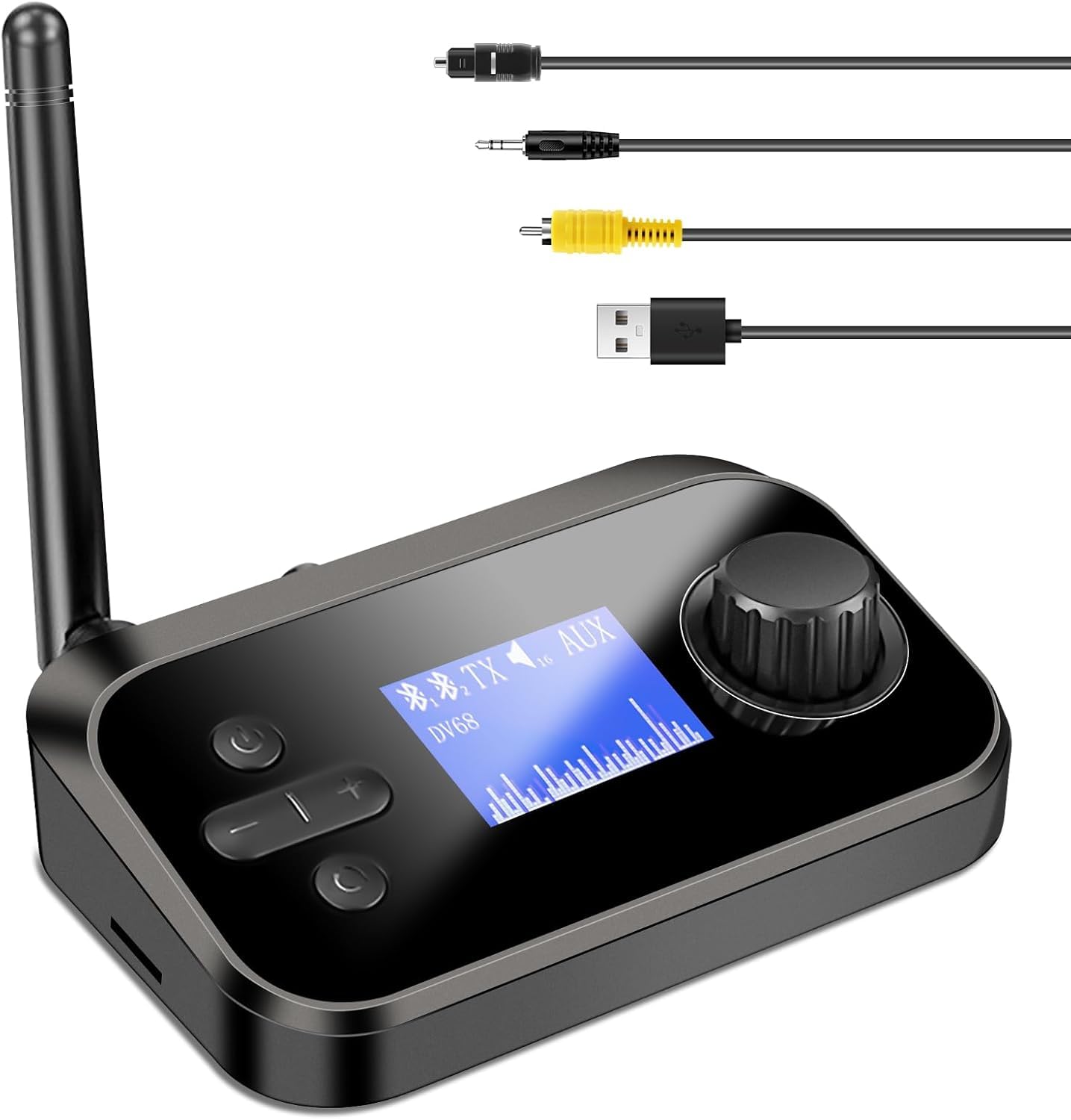 Tobo Bluetooth Receiver and Transmitter, Bluetooth 5.3, Support 2 Headsets Simultaneously, 3.5mm AUX, Optical, Coaxial, TF Card Plug-Play, for TV/PC/Home Stereo/Headset/Speaker/Mp3/Mp4 (C41)