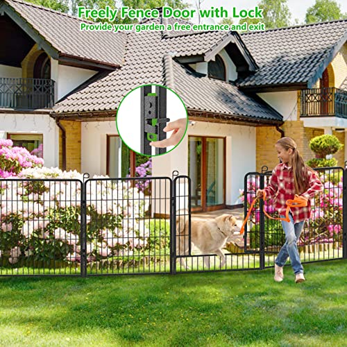 Jhsomdr Metal Fence Panels Garden Fencing Animal Barrier Garden Fence with Gate, 32in(H) x 107Ft(L) 40 Panels Fencing for Yard Pet Fences for Dogs Outside Dog Fence Outdoor for Yard