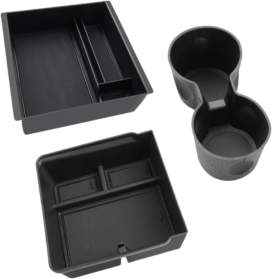 Center Console Storage Boxes for Tesla Model Y Juniper 2025, Armrest Organizer for Tesla Model 3 Highland 2024 2025, Cup Holder, Tesla Accessories, 3 Pieces Black