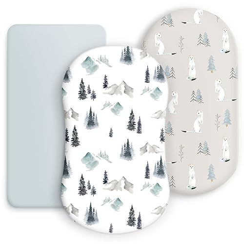 GRSSDER - Juego de 3 sábanas elásticas ultrasuaves, ajuste universal para colchón rectangular u ovalado de cuna o moisés, cómodas y seguras, lindas