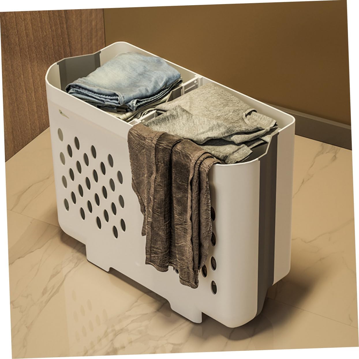 Foldable Wall Mounted Laundry Hamper with Smooth Surface Large Capacity Bathroom Storage Basket for Dirty Clothes Space Saving Hanging and Floor Placement and Convenient Organizer