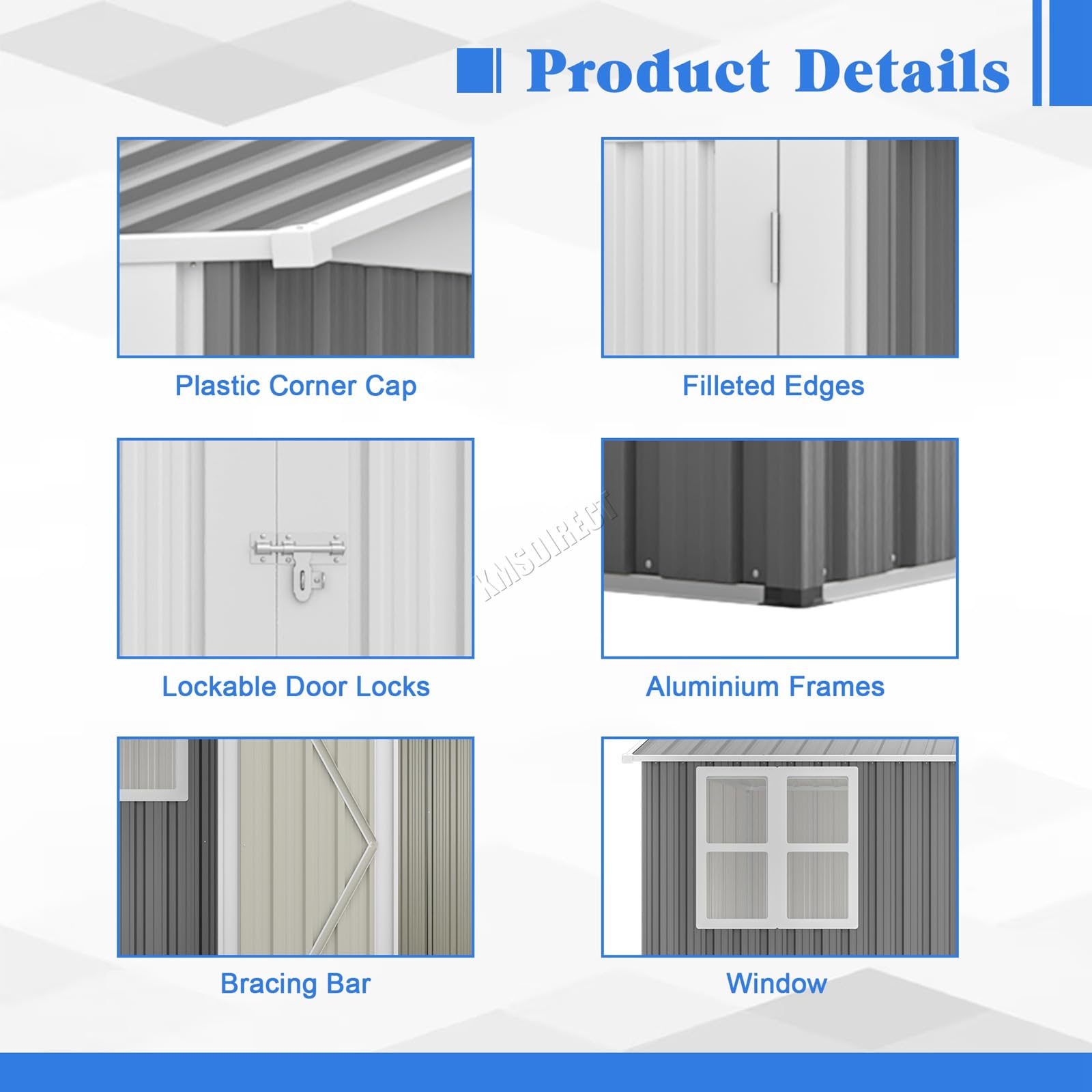 BIRCHTREE Garden Shed Steel Apex Roof House Outdoor Backyard Storage With Lockable Double Doors Window Free Foundation Tool Equipment Organizer Air Vents 10x10FT Grey — view 3