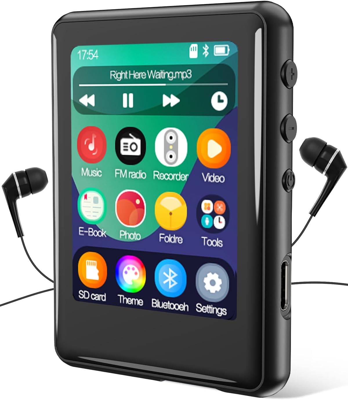 MP3 Player with Bluetooth 5.3,Tokemisc 16GB Full Touchscreen Kids Portable Music Device with Speaker,FM Radio,E-Book,Built-in Micro SD Card Slot,Earphones Included,Max 256GB Expand